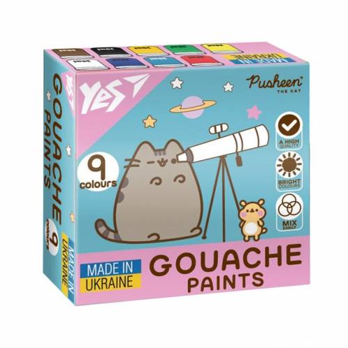 Набір гуашевих фарб YES  9кол 20мл Pusheen 230401