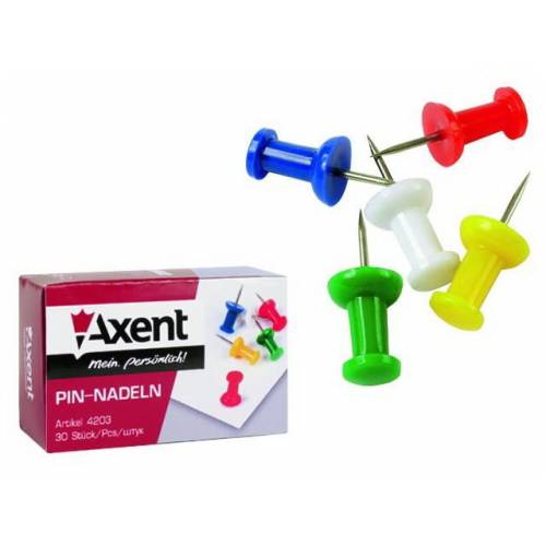 Кнопки Axent силовые, цветные, пластиковая шляпка (бочка) 30шт картон. упак. 4203 