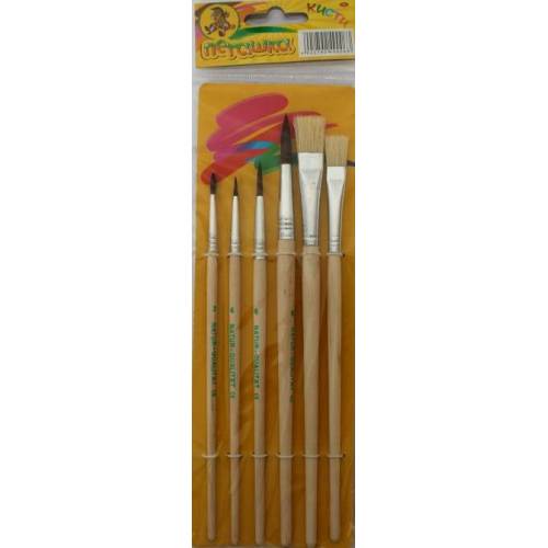 Набор кистей Пегашка пони + щетина 6шт АВ-6 для рисования на бумаге, холсте