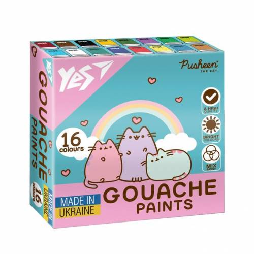 Набір гуашевих фарб YES 16кол 20мл Pusheen 230403