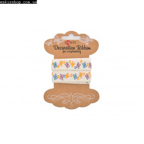 Стрічка TM Santi 741390 текстиль с рисунком  "Цветные бабочки!", 2м