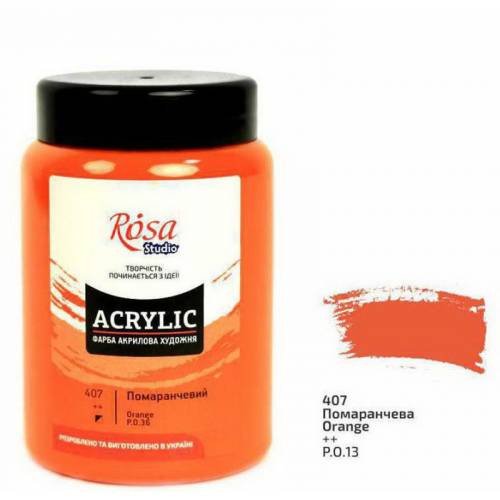 Краска акриловая Rosa Studio 400мл 407 Оранжевая 2020р виготовлення Краска акриловая Rosa Studio 400мл 407 Оранжевая 2020р виготовлення