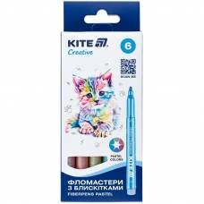 Фломастери Kite  6 цв K-1148 Creative с блёстками пастель
