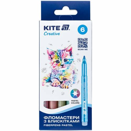 Фломастери Kite  6 цв K-1148 Creative с блёстками пастель