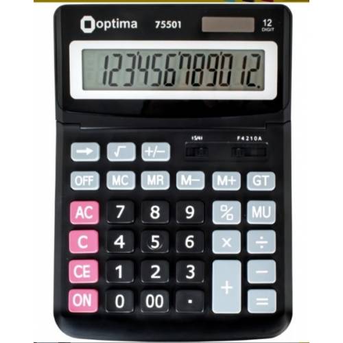 Калькулятор Optima O75501 12 разрядов 230х165мм настольный бухгалтерский Калькулятор Optima O75501 12 разрядов 230х165мм настольный бухгалтерский