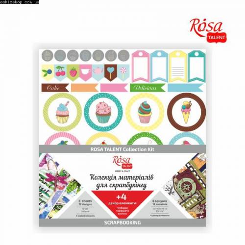 Набор бумаги для скрапа Rosa Talent 30,48*30,48см 200г/м2 6л + 4 декор элем "Cake deliciou"
