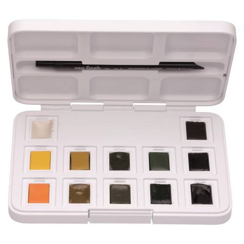 Набор акварельных красок Royal Talens VAN GOGH 12цв кюветы +кисть, пластик Pocket box SHADES OF NATU