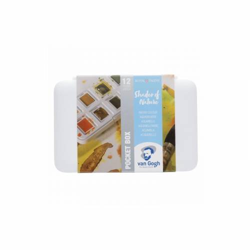 Краска акварельная  Royal Talens VAN GOGH 12цв кюветы +пензилик, пластик Pocket box MUTED COLOURS