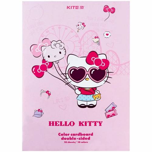Цветной картон Kite А4 10л 10цв HK24-255 двухсторонний Hello Kitty