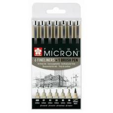 Набір лінерів Sakura Pigma Micron чорний 6шт + Pigma Brush в подарунок
