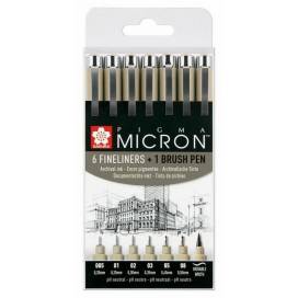 Набір лінерів Sakura Pigma Micron чорний 6шт + Pigma Brush в подарунок