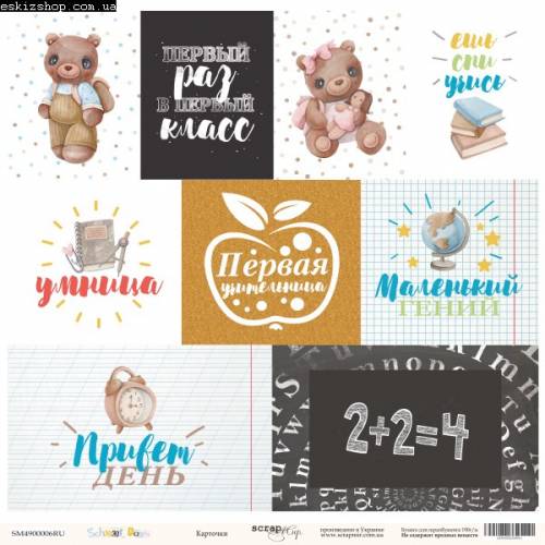 Бумага Scrapmir с рис двухстор 30*30см 190г/м2 SM4900006(RU) School Days Карточки (RU)