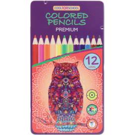 Кольорові олівці CFS 12кол Premium CF15173 шестигранні в металевому пеналі