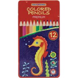 Кольорові олівці для малювання CFS 12кол Premium CF15177 тригранні в маталлические пеналі.