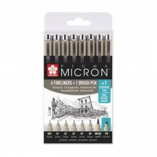 Набір лінерів Sakura Pigma Micron чорний 6шт + Pigma Brush + Pigma Pen в подарунок