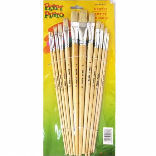Набор кистей Пегашка щетина плоские 12шт AB-12 для рисования на бумаге, холсте