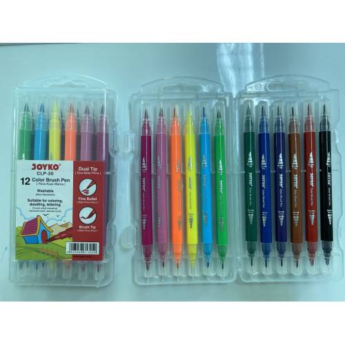 Фломастеры Joyko 12цв двухстор (брашевые+фломасетр) CLP-30 в пластиковом боксе