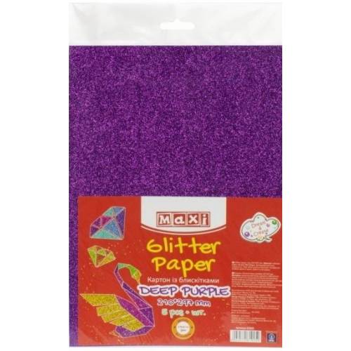 Цветной картон Maxi А4 290г/м2 MX61925 с блёстками фиолетовый (1 лист)