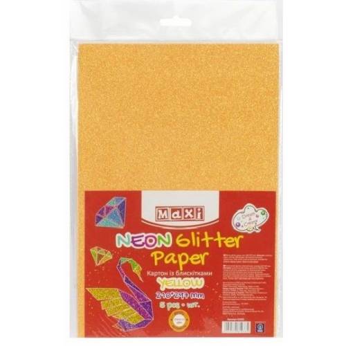 Цветной картон Maxi А4 290г/м2 MX61933 с блёстками флюорисцентный сочный морковный (1 лист)