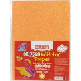 Цветной картон Maxi А4 290г/м2 MX61942 с блёстками флюорисцентный сладкий мандариновый (1 лист)
