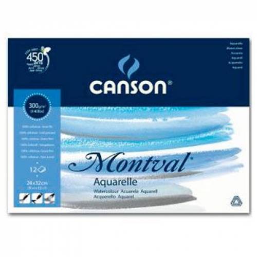 Бумага акварельная Canson Montval 24*32 300г/м2 среднее зерно, целлюлоза 12л блок  3190