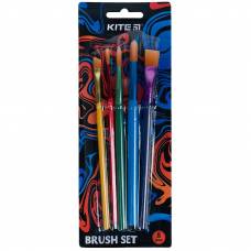 Набор кистей Kite 5шт синтетика K21-332 (1, 4, 5, 6, 10) (2 плоск + 3 кругл)  для рисования на бумаге, холсте