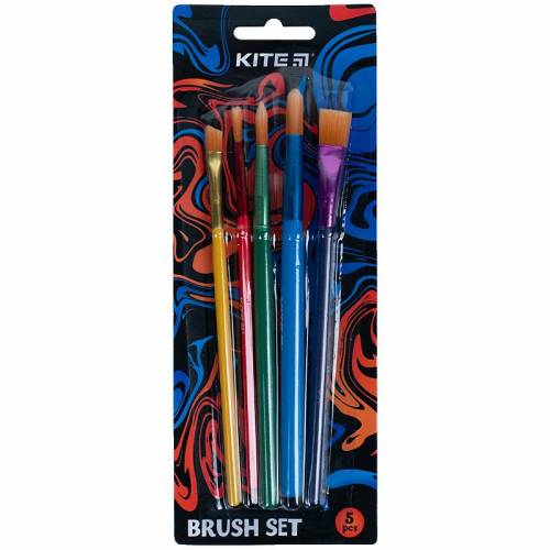 Набор кистей Kite 5шт синтетика K21-332 (1, 4, 5, 6, 10) (2 плоск + 3 кругл)  для рисования на бумаге, холсте