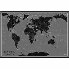 Карта настенная Картография Мира 68*98см меловнная бумага (белая графика на тёмном фоне) планки