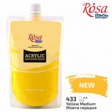 Фарба акрилова Rosa Studio 200мл в м'якій упаковці 433 Жовта середня