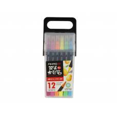 Фломастери Aihao двостороні (звичайні + брашеві) 12 кол CP-600-12 в пластиковому футлярі