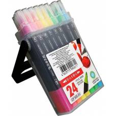 Фломастери Aihao двостороні (звичайні + брашеві) 24 кол CP-600-24 в пластиковому футлярі