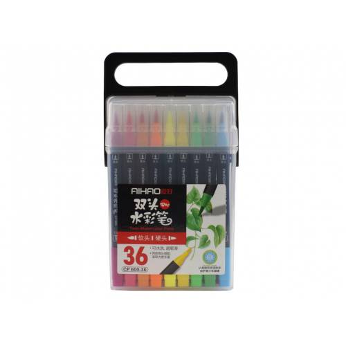 Фломастери Aihao двостороні (звичайні + брашеві) 36 кол CP-600-36 в пластиковому футлярі