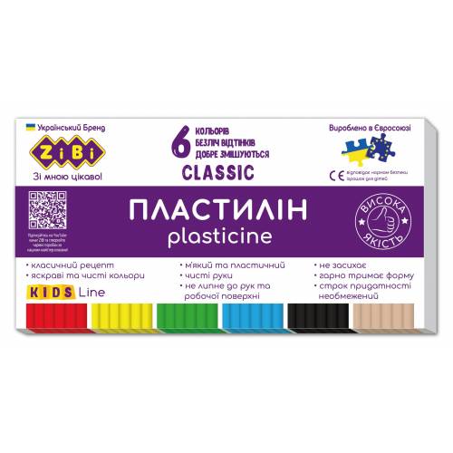Пластилин ZiBi  6 цв 120гр классическая прямоугольная форма KIDS Line ZB.6230