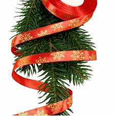 Стрічка TM UNS D13512 новорічна червона/молоко 12мм Сніжинки, 20м