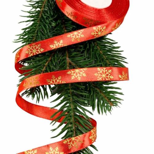Стрічка TM UNS D13512 новорічна червона/молоко 12мм Сніжинки, 20м