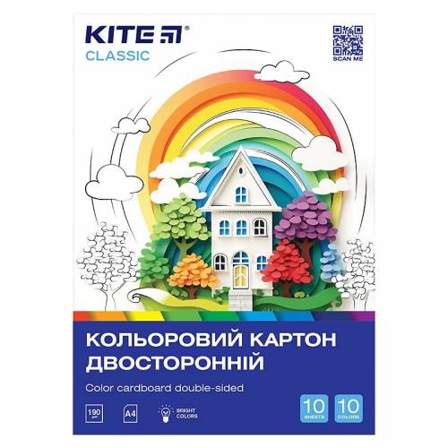 Цветной картон Kite А4 10л 10цв K-255 Kite Classic