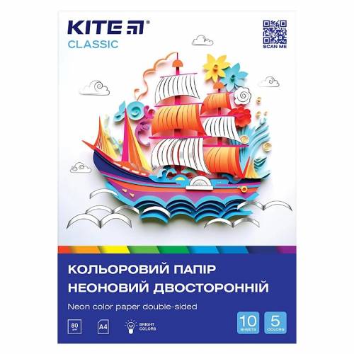 Цветная бумага Kite А4 10арк. 5цв неон двухсторонний K-252 Classic