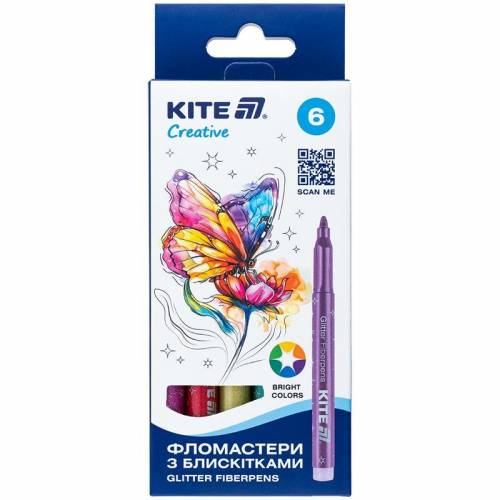 Фломастеры Kite  6цв K-1147 Creative с блестками