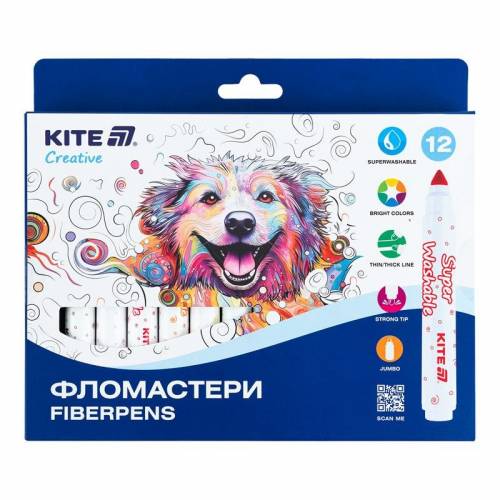 Фломастеры Kite 12цв K-1155 Creative Superwashable Jumbo
