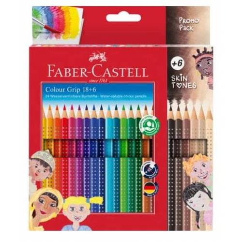 Цветные карандаши FaberCastell 24цв 112819 (18кол + 6 Skintones) акварельные GRIP картонная упаковка