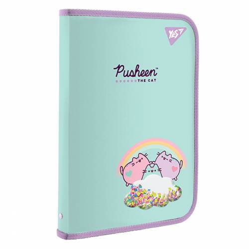 Папка YES A4 пластиковая на молнии 491559 Pusheen с внутр. карманом бабл бейдж