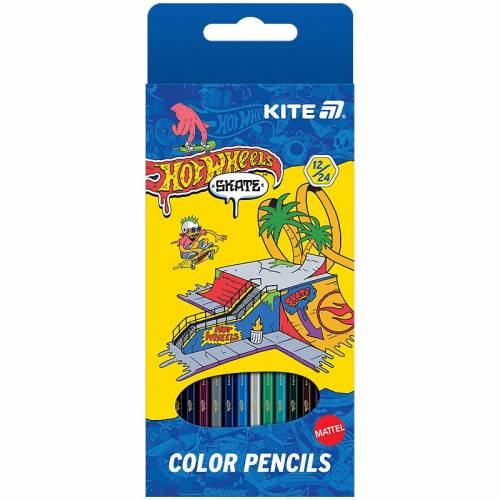 Цветные карандаши Kite 12цв HW25-054-2 двухсторонние Hot Wheels