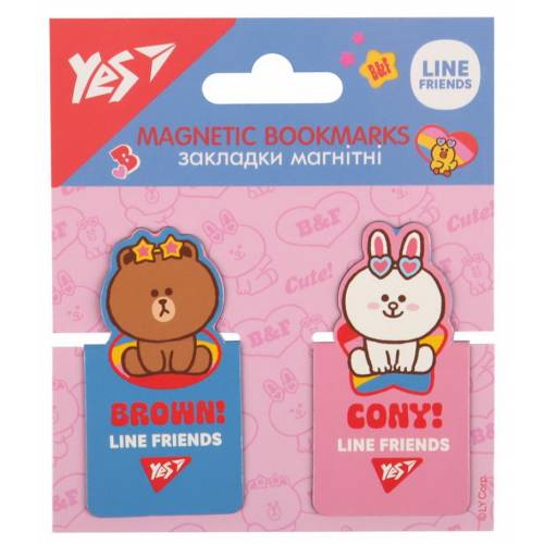 Закладки для книг YES магнитные 708399 "Line Friends", висікання, 2 шт Закладки для книг YES магнитные 708399 "Line Friends", висікання, 2 шт