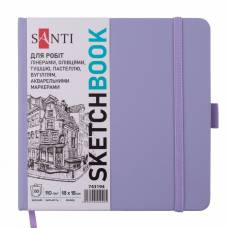 Блокнот для графики Santi скетчбук 18х18см 743194 100л., тверда обложка PU,  кремовая бумага110г/м2, фиолетовый