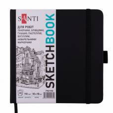Блокнот для графики Santi скетчбук 18х18см 743193 100 л., тверда обложка PU,  кремовая бумага110г/м2, черный