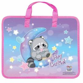 Портфель KIDS с ручками ткань 13213 Raccoon  формат А4
