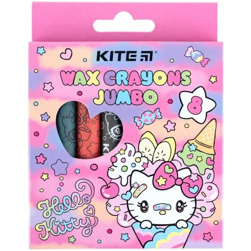 Цветные карандаши восковые Kite 8цв Jumbo HK24-076 Hello Kitty