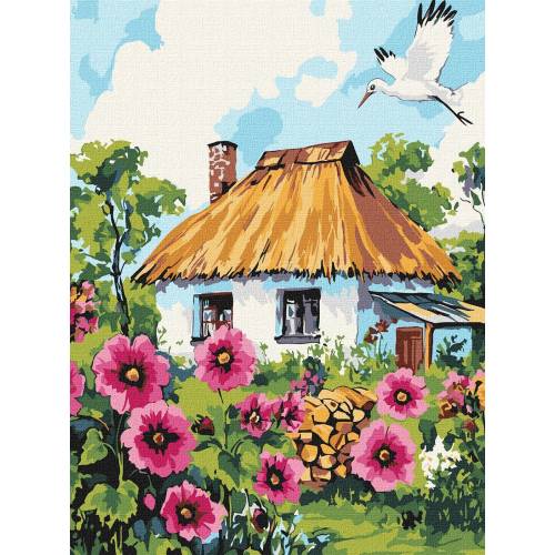 Картина по номерам Ідейка 30*40см КНО6407 "Мальви біля хати" фарби та пензлі в комплекті Картина по номерам Ідейка 30*40см КНО6407 "Мальви біля хати" фарби та пензлі в комплекті