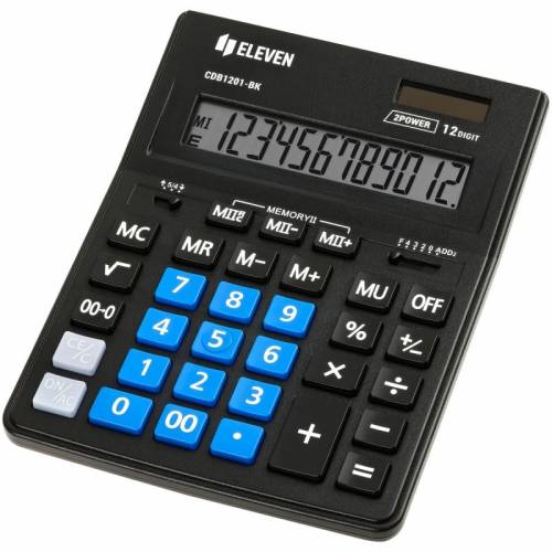 Калькулятор ELEVEN CDB-1201 BK-BL (виробництво citizen) 12 розрядів, бухгалтерський чорний + сині кнопки