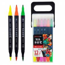 Скетч маркеры LAU брашевые (кисточкой) двохсторонние 12цветов 605-12 в пластиковом пенале